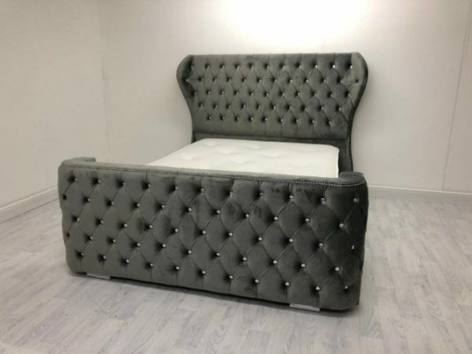 Graues Chesterfield Bett Designer Schlafzimmer Möbel Englisches Polster Bett