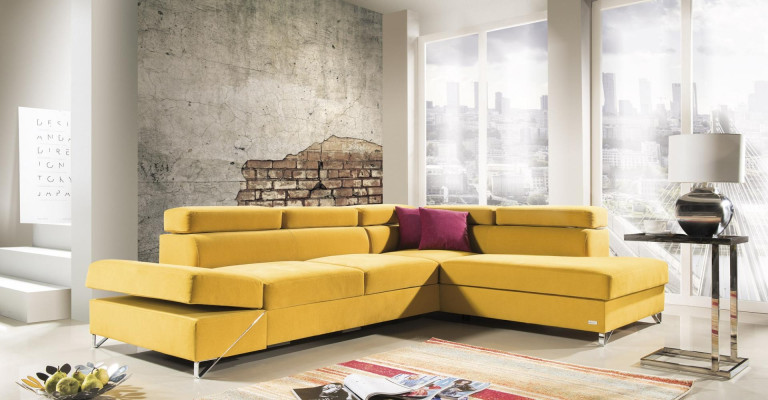 Moderné L-pohovka s mechanizmom na spanie