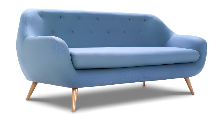 Moderný dvojitý Chesterfield gauč v modrej látke
