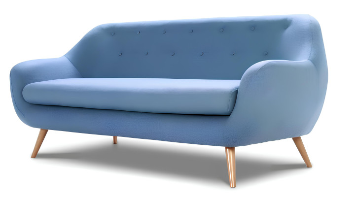 Moderný dvojitý Chesterfield gauč v modrej látke