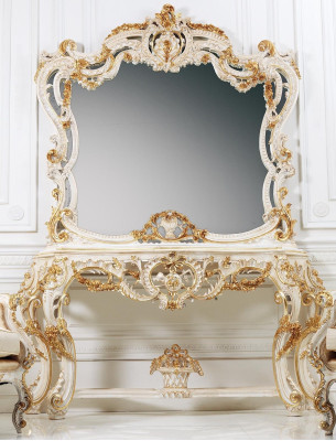 Klasická zrkadlová toaletná stolík konzolový stolík biele drevené nábytok do spálne 2-dielny