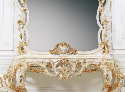 Klasická zrkadlová toaletná stolík konzolový stolík biele drevené nábytok do spálne 2-dielny