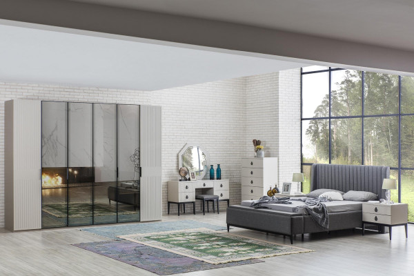 Sivá posteľ + 2x nočná skrinka 3-dielna súprava nová