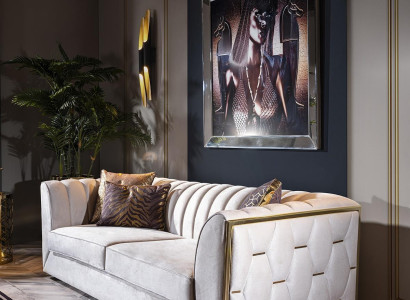 Biely trojmiestny gauč z nehrdzavejúcej ocele na textilný nábytok do obývačky