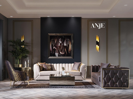 Biely trojmiestny gauč z nehrdzavejúcej ocele na textilný nábytok do obývačky