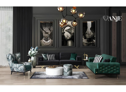 Čierny 3-sedačkový gauč moderného dizajnu do obývačky