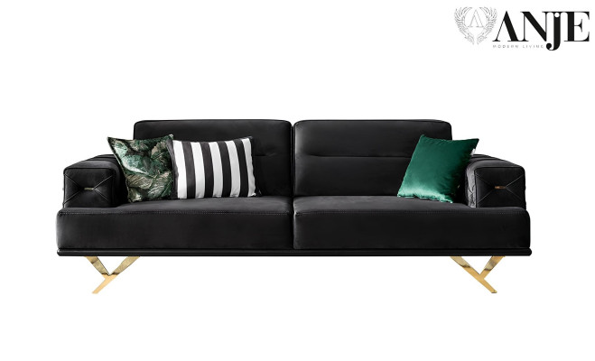 Čierny 3-sedačkový gauč moderného dizajnu do obývačky