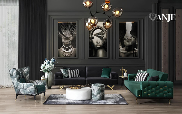 Zelený gauč pre tri osoby