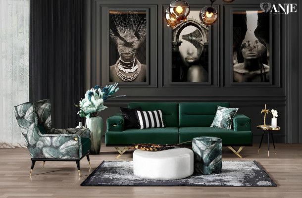 Zelený gauč pre tri osoby