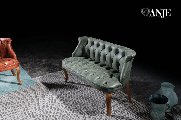 Sodobna dvosedna kavč z umetnim usnjem v stilu Chesterfield