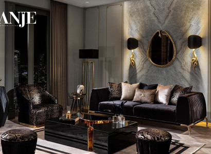 Moderná luxusná čierna kávová stolík v troch častiach