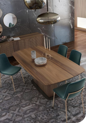 Moderný jedálenský komplet luxusného nábytku stola stoličky bufet