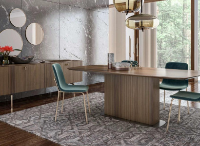 Luxusná moderná jedáleň, moderný štýlový nábytok, kvalitná drevená práca