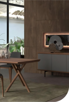 Luxusný jedálenský nábytok so stolom, stoličkami, komodou a zrkadlom