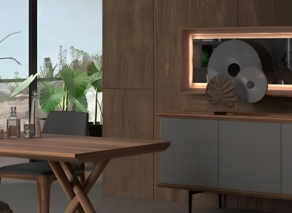 Luxusný jedálenský nábytok so stolom, stoličkami, komodou a zrkadlom