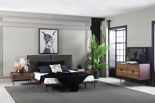 Loft kompletná súprava do spálne s posteľou, skriňou, nočným stolíkom a komodou s 5 zásuvkami