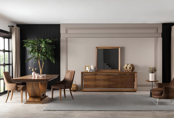 Súprava s 9 dielmi, vrátane stola, stoličiek, komody a zrkadla