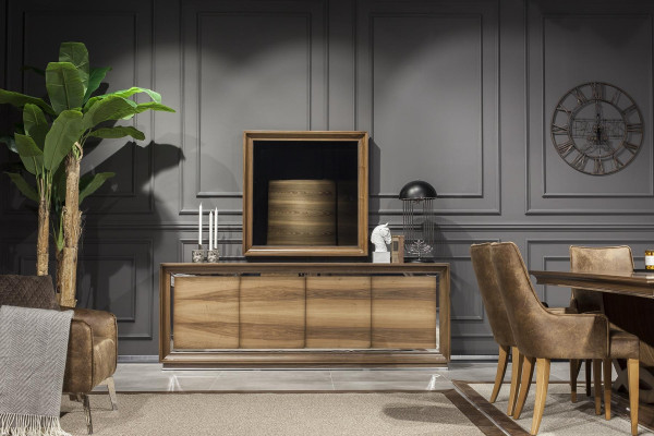 Luxusné nástenné zrkadlo s moderným hnedým rámom