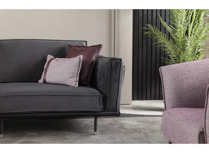 Taliansky štýl nábytku, sivá sedacia súprava, vankúše, podkrovie, 3 kusy