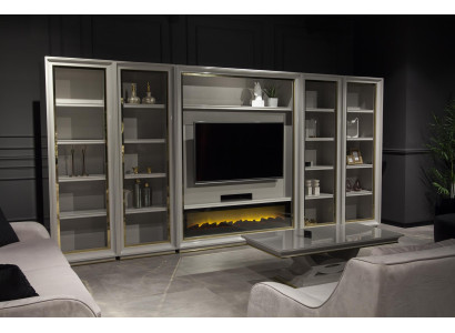 XXL nástenná polica do obývacej izby s tvarom krbu