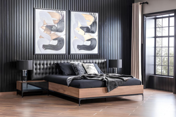 Ideálny kompletný set do spálne s posteľou, nočným stolíkom a skriňou v 4 častiach.