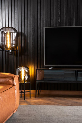 Bež, čierna a hnedá obývacia skriňa