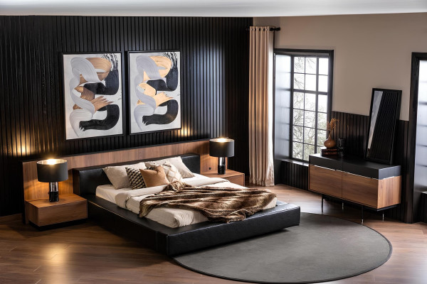 Luxusná spálňa s kompletným nábytkom s nočnou skrinkou, skriňou, stolom a posteľou v 6 častiach