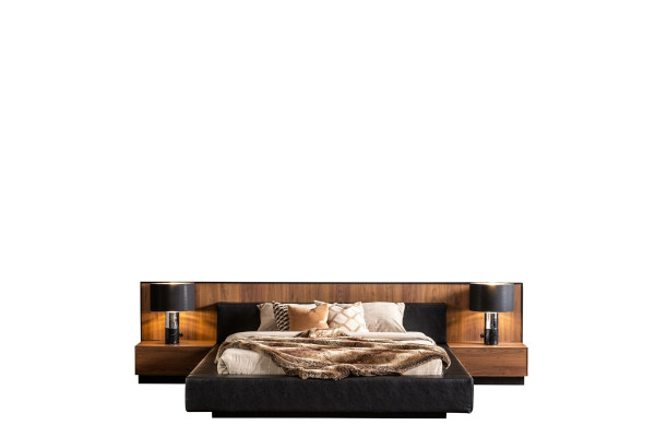 5-dielna súprava nábytku do spálne s posteľou, nočnou lampou a komodou