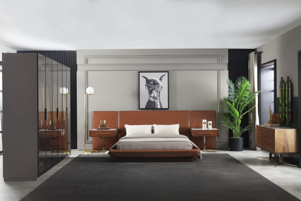 Moderná luxusná posteľná zábrana v hnedej