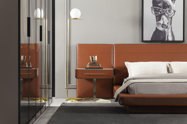 Sada oranžovej postele s 2 mobilnými nočnými stolíkmi, 3 šikmými