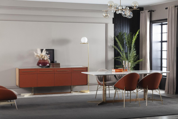 Oranžová komoda s zásuvkami a policami, XXL nočná komoda, bufet 240 cm