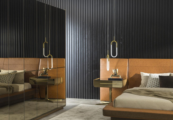 Luxusná spálňa s posteľou, nočnými stolíkmi a skriňou 6 dielov.