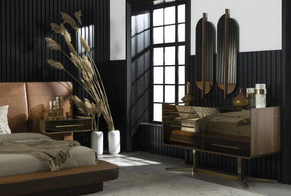 Luxusné moderné nástenné zrkadlo s hnedým rámom 104x31cm