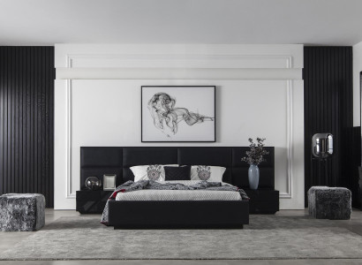 Moderná čierna čalúnená posteľná konštrukcia pre luxusné izby