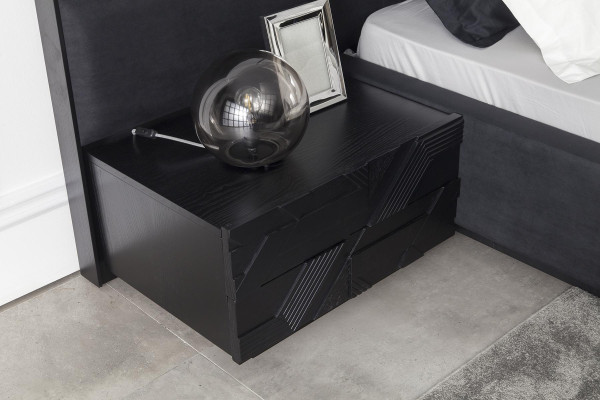 Moderná spálňa set Mustat, 3-dielna nočná skrinka, kožená posteľ