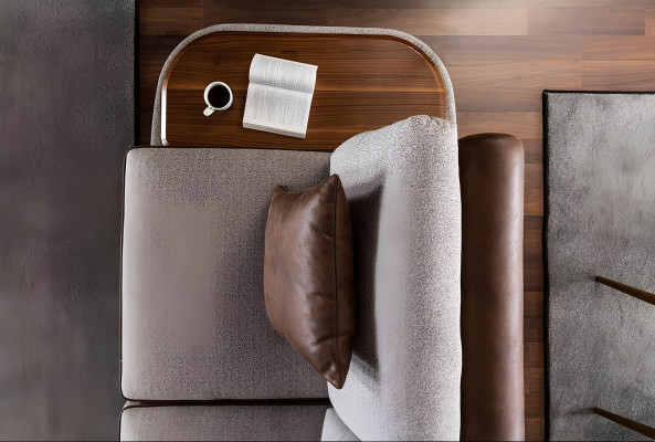 Sivá tkaninová sedacia súprava pre 3 osoby s 3-dielnym stolom