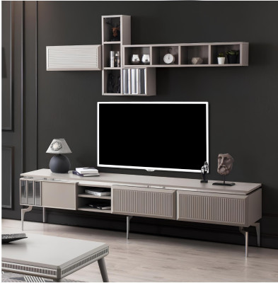 Stranska omarica RTV nizka omara police TV stojalo kabinet les sivo dnevna soba