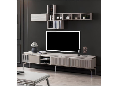 Stranska omarica RTV nizka omara police TV stojalo kabinet les sivo dnevna soba