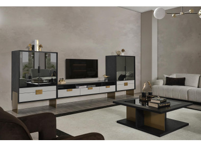 TV nábytok s vitrínami, obývacia izba set, nový, biely, 3 kusy.