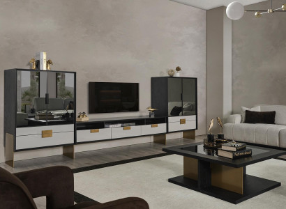 TV nábytok s vitrínami, obývacia izba set, nový, biely, 3 kusy.