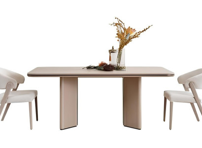 Kompletná béžová jedálenská súprava jedálenský stôl stoličky komoda zrkadlo