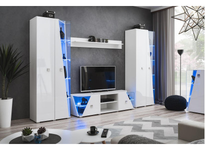 Moderné stenné panely do obývacej izby s TV a vitrínou