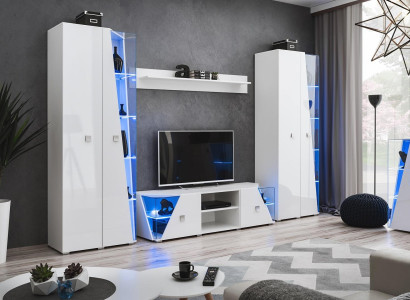 Moderné stenné panely do obývacej izby s TV a vitrínou