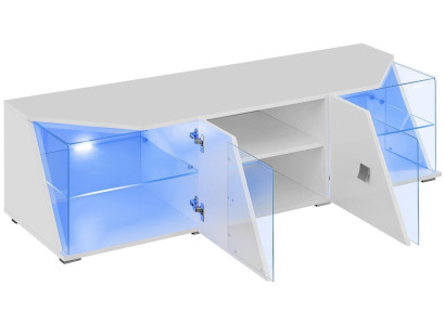 Luxusná biela obývacia izba s modernou stenou, 2 vitrínami a TV nábytkom, 3 kusy