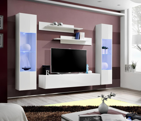 Moderná drevená TV jednotka s visiaci vitrínou