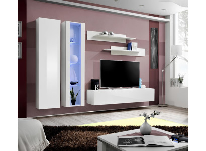 Moderné biele drevené nábytok do obývacej izby s integrovanou skriňou