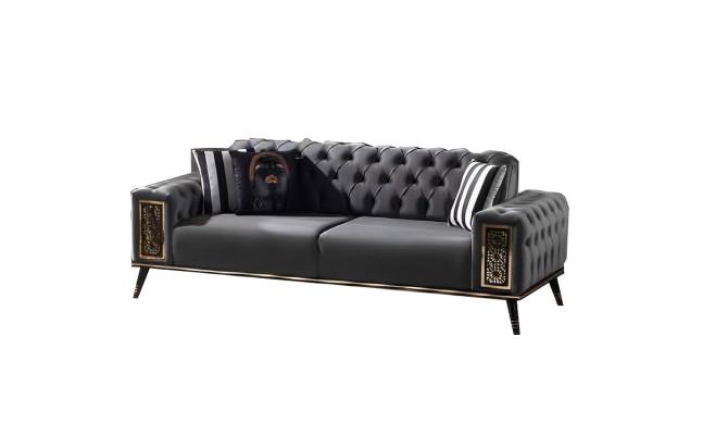 Dizajnerská Chesterfield sivá-zelená sedacia súprava 2x trojsed