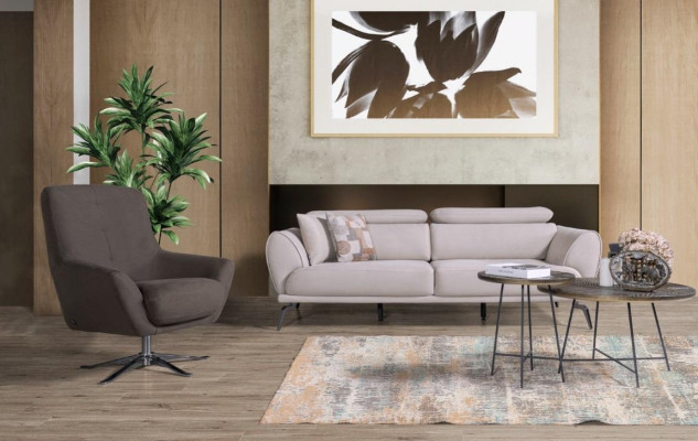 Hnedý dizajnový pohovka do obývacej izby luxusný relaxačný kreslo 2-dielna súprava