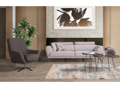 Hnedý dizajnový pohovka do obývacej izby luxusný relaxačný kreslo 2-dielna súprava