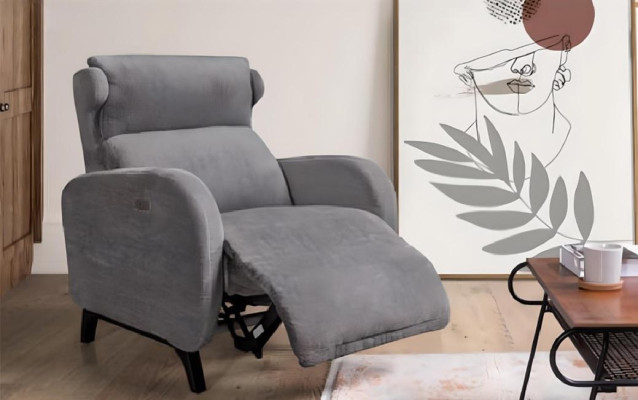 Siv kavčarski stol s luksuznim naslonjalom za noge